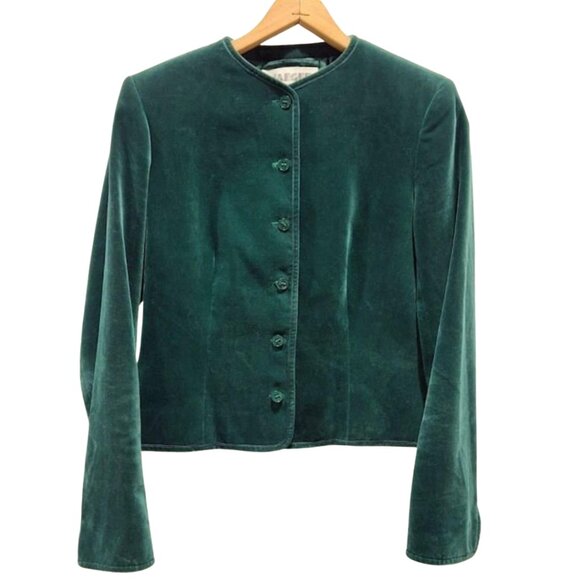 Jaeger London Women's Green Size UK 10 100% Cotton Velvet Button Up Blazer - Picture 1 of 9